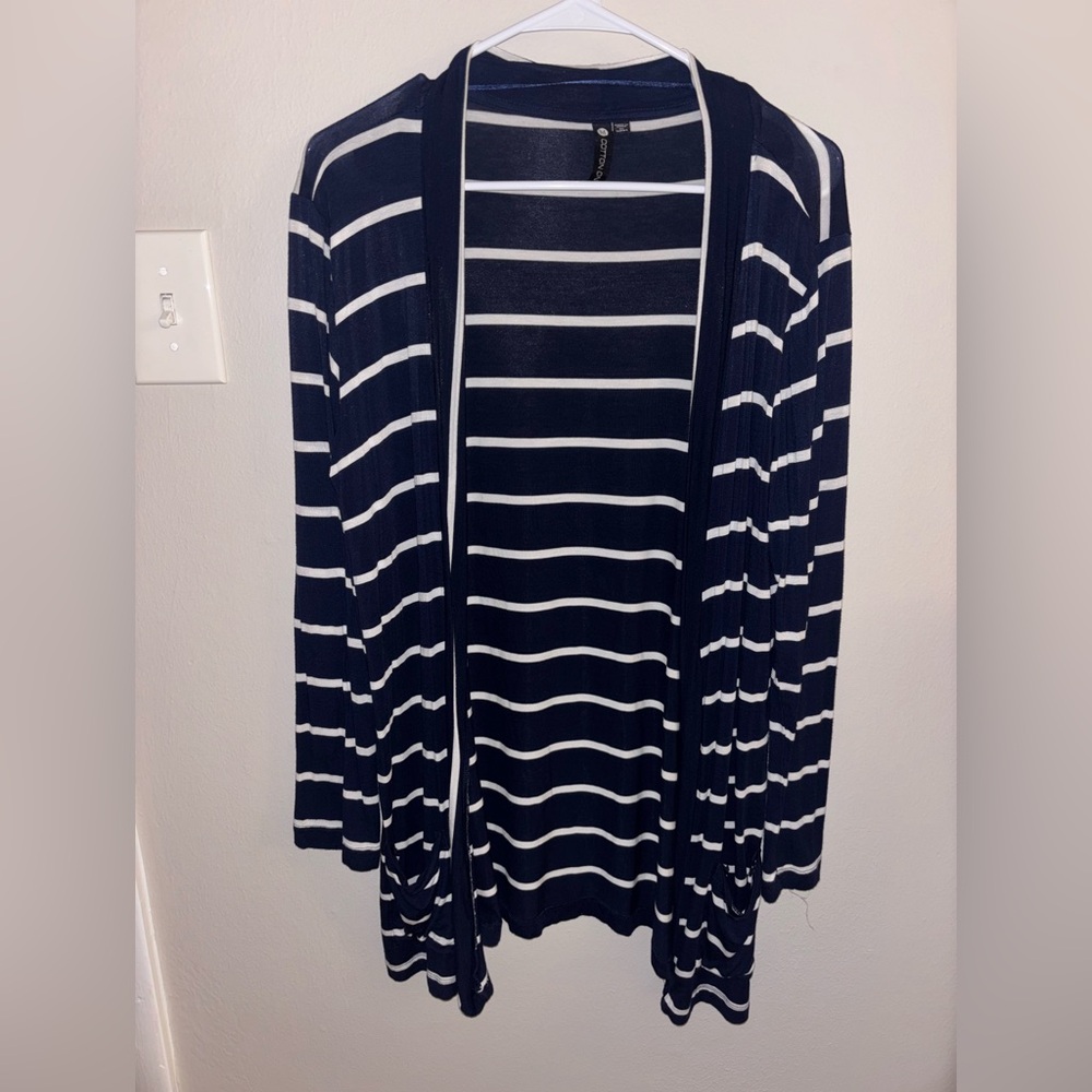 Navy and White Striped Women's Sweater